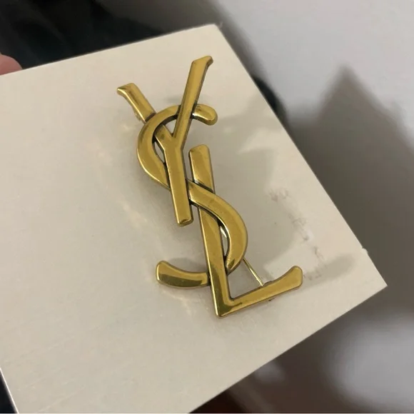 Gold YSL Logo Brooch - Picture 3 of 4